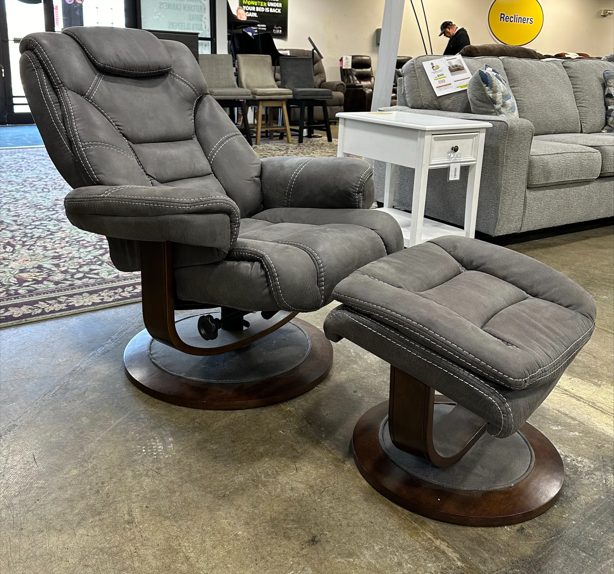 Pushback Reclining Swivel Chair and Ottoman