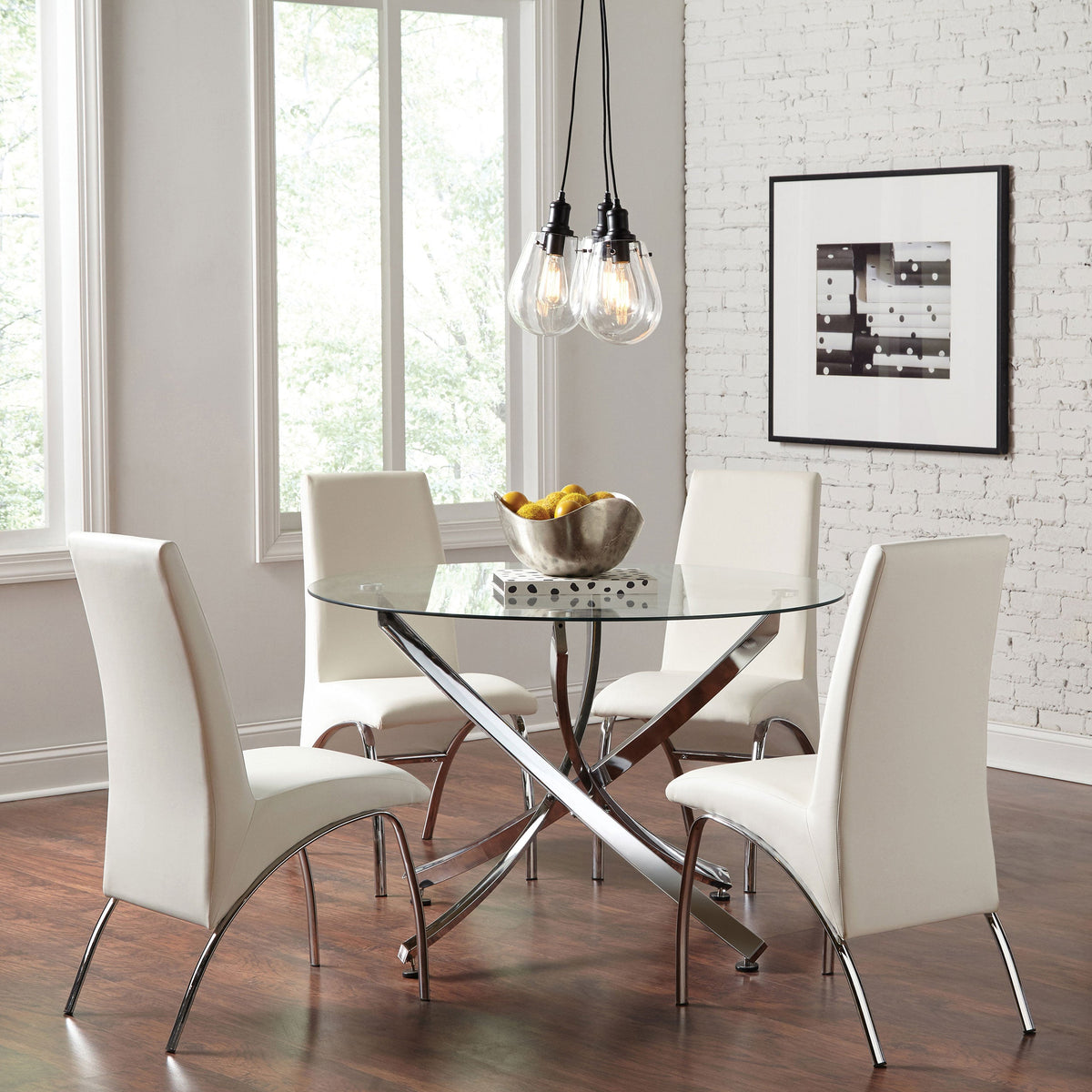 Beckham  Round Dining Set Chrome and White