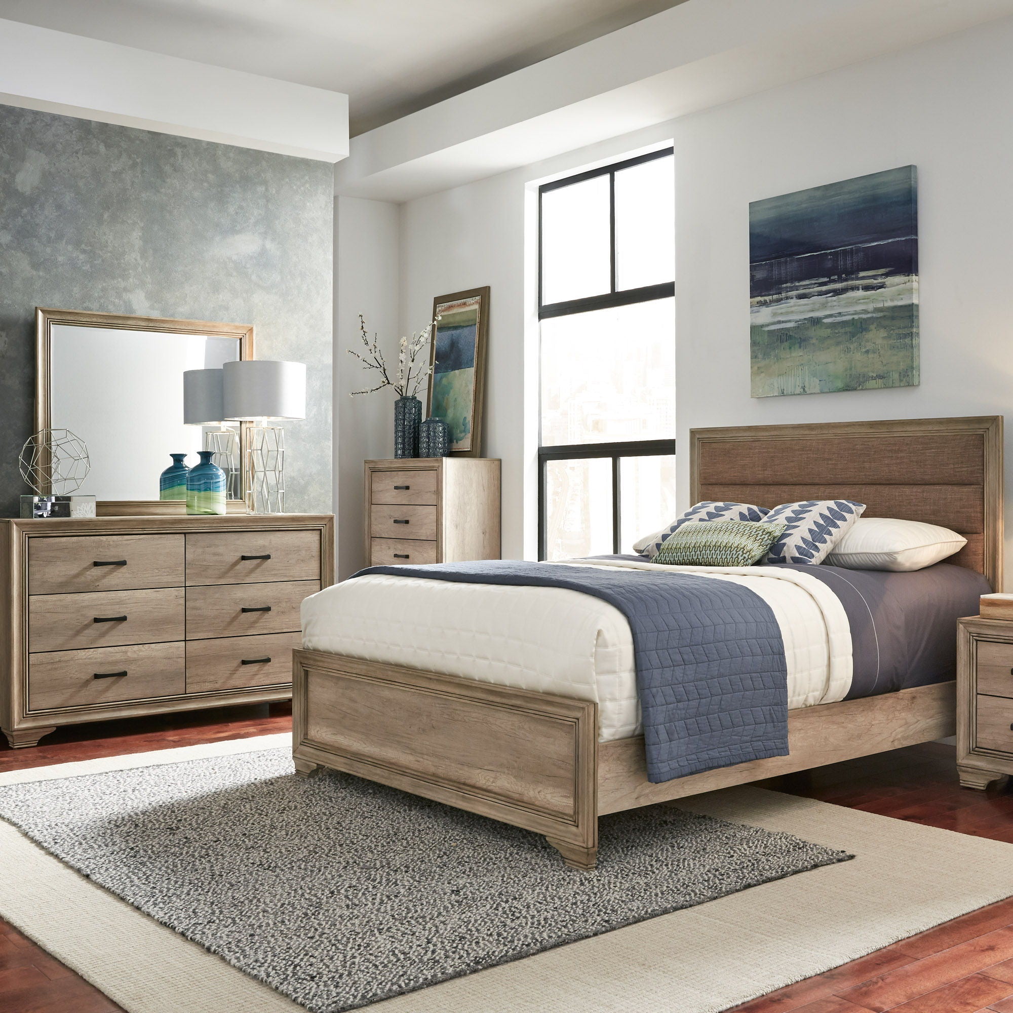 Liberty Furniture Sun Valley – 3 Piece Bedroom Set (California King Uphosltered Bed, Dresser & Mirror) – Light Brown