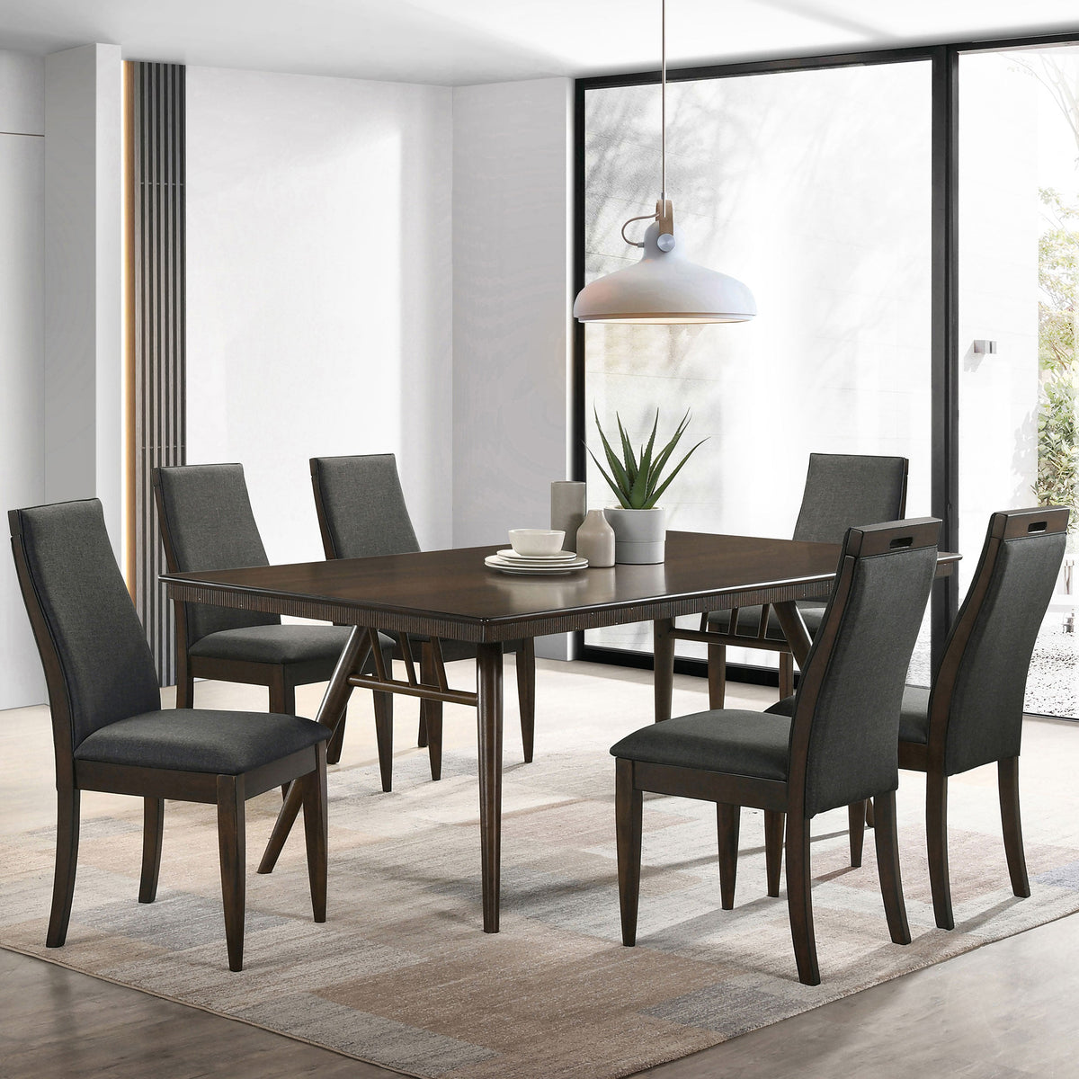 Wes  Rectangular Dining Set Grey and Dark Walnut