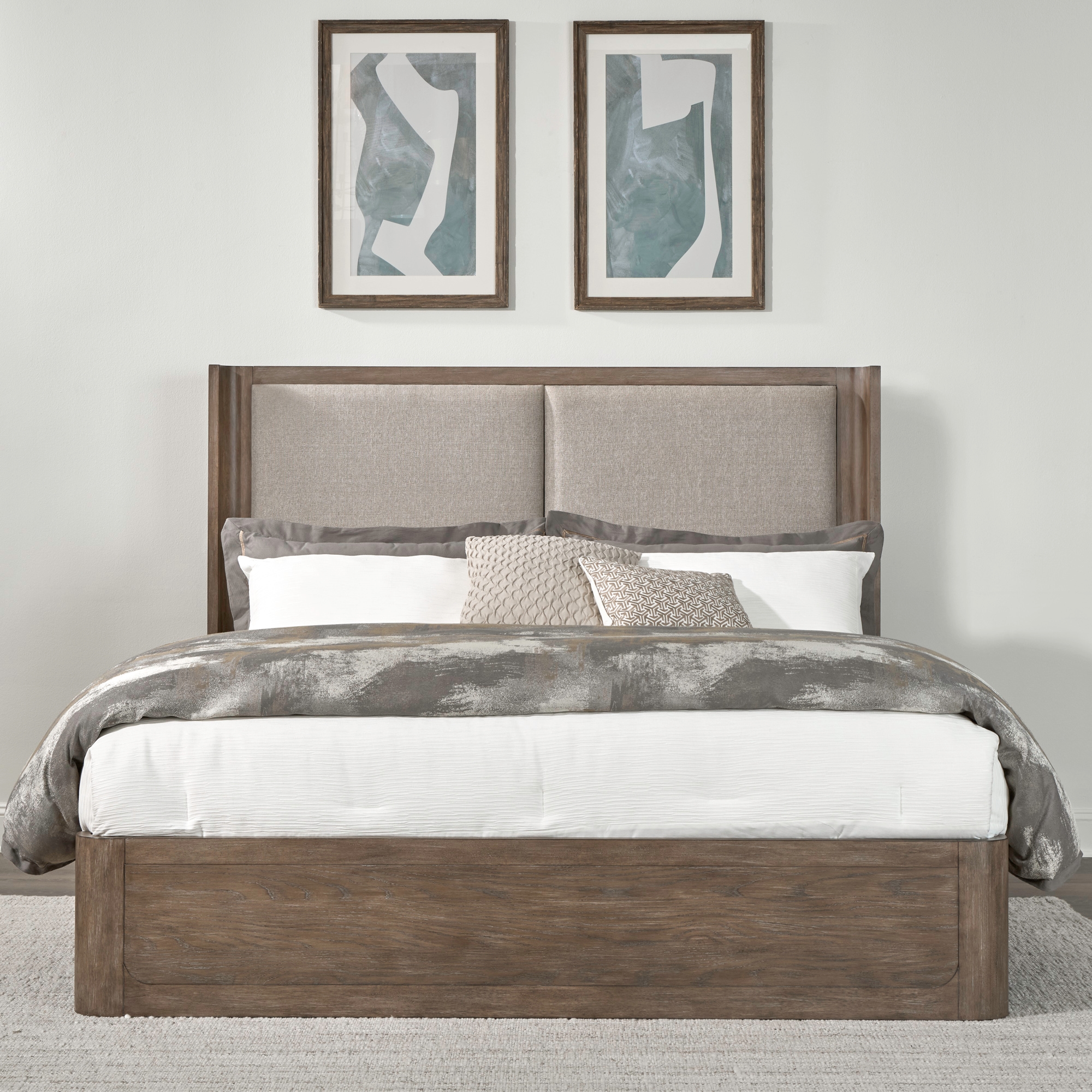 Contemporary Queen Shelter Bed with Upholstered Headboard