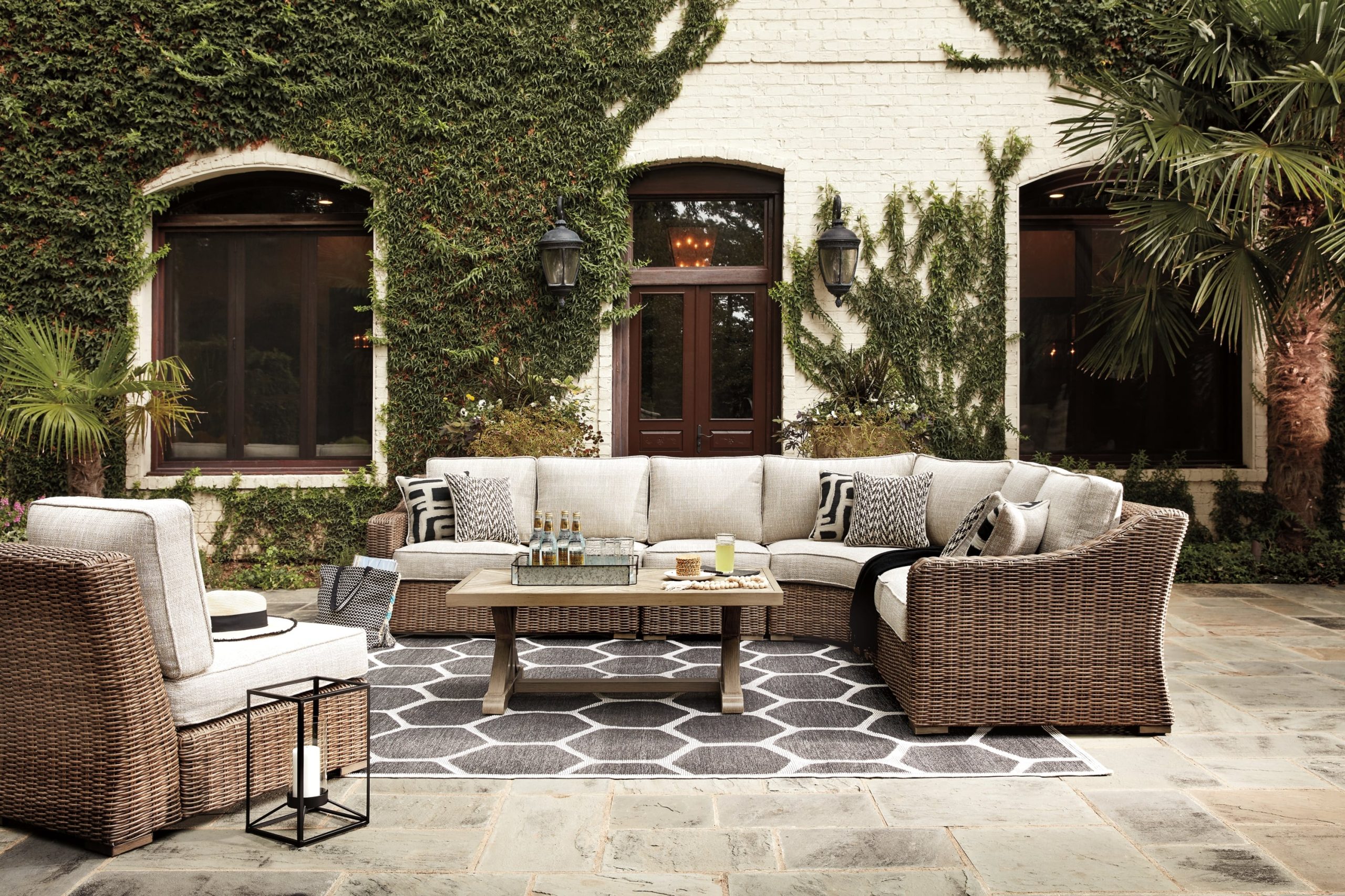 3-Piece Outdoor Sectional with Coffee Table and 2 End Tables