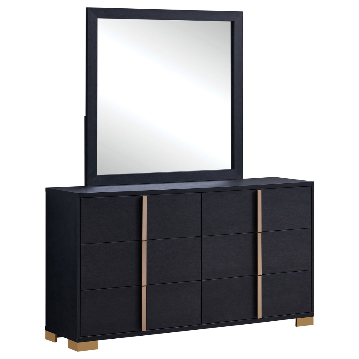 Marceline 6-drawer Dresser with Mirror Black