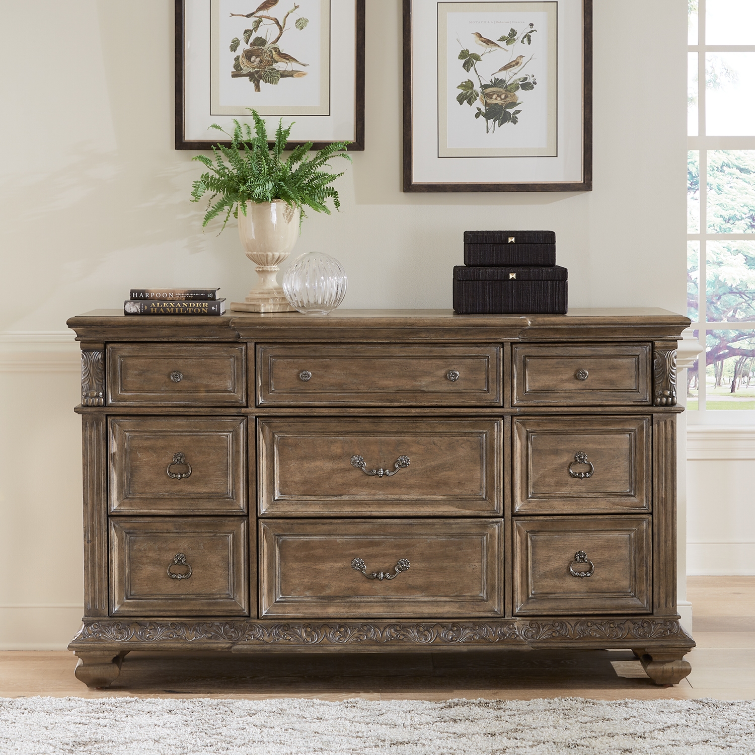 Traditional 9-Drawer Dresser with Felt-Lined and Cedar-Lined Drawers