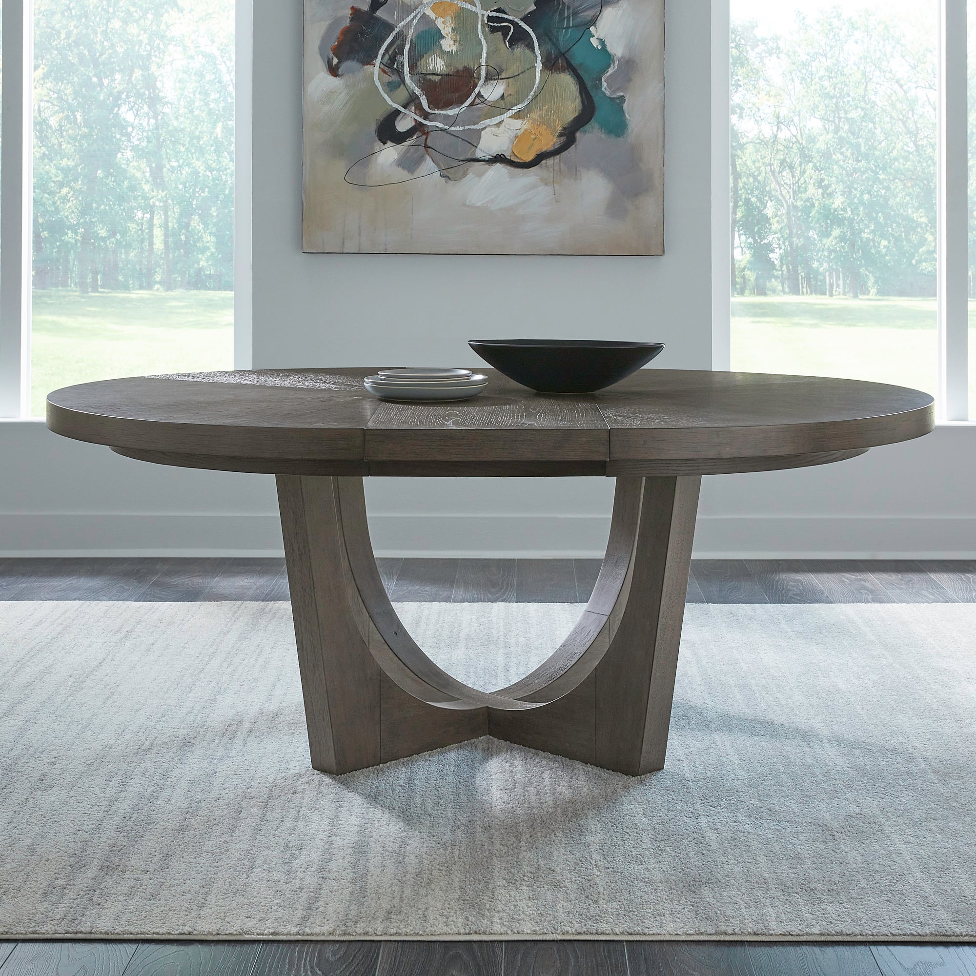 Contemporary Round Pedestal Table with 18″ Leaf