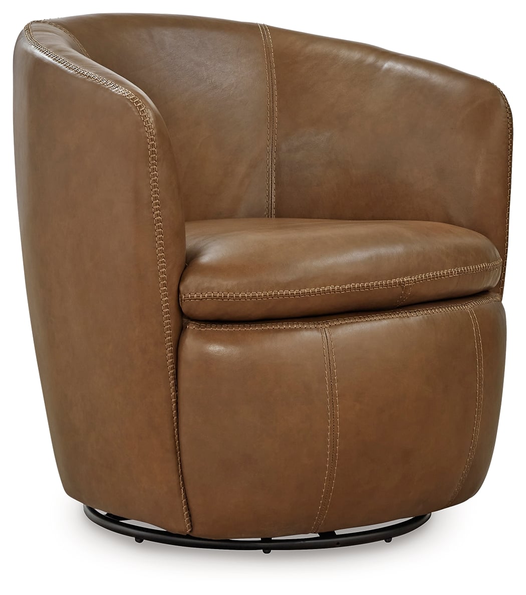 Top-Grain Leather Swivel Chair in Caramel