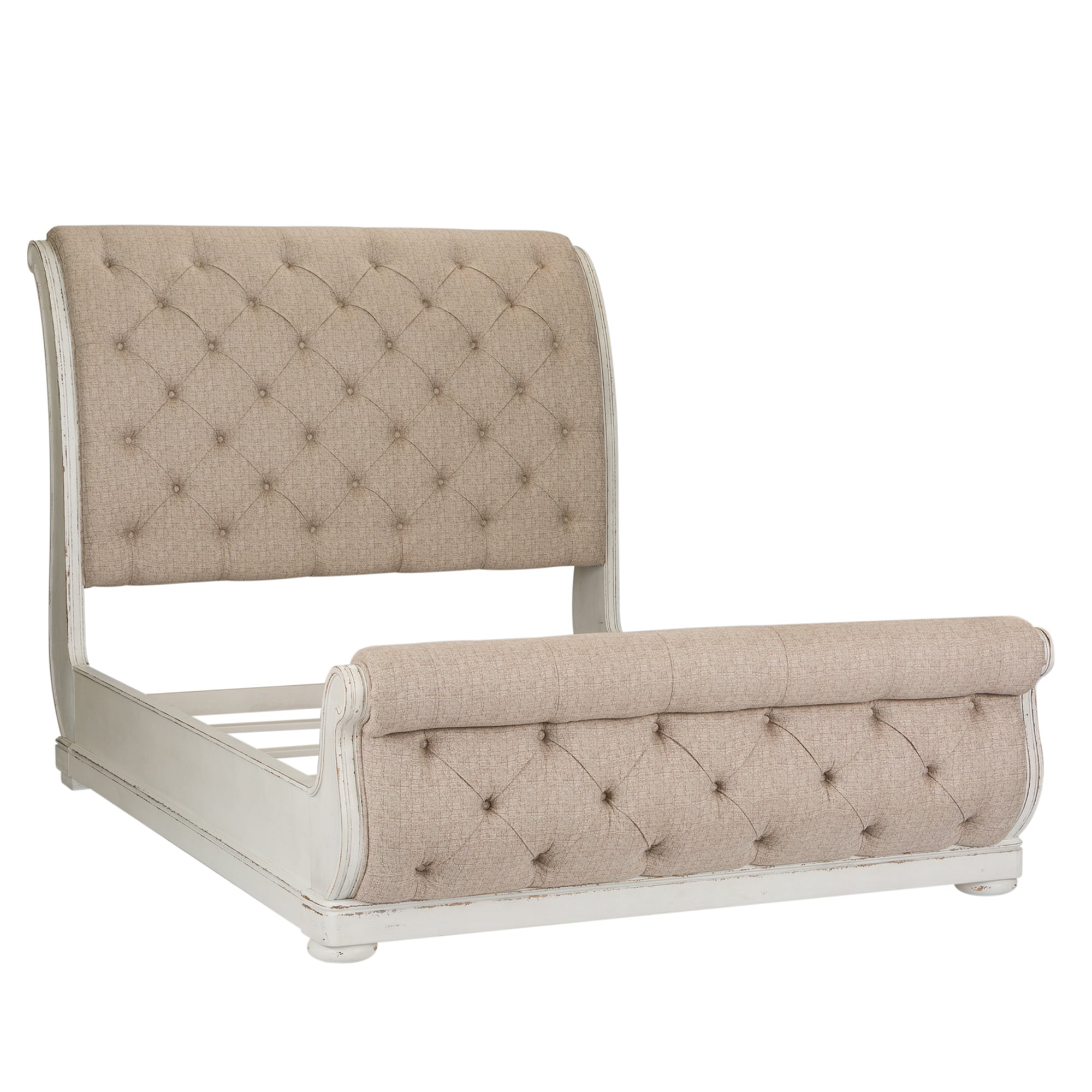 Traditional Upholstered Queen Sleigh Bed with Button Tufting