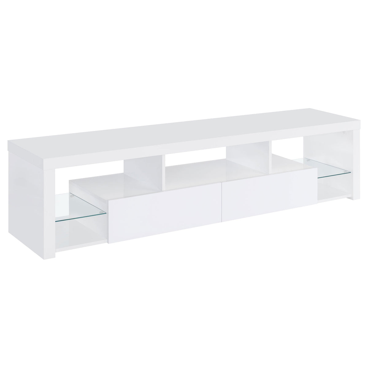 Jude 2-drawer 71″ TV Stand With Shelving White High Gloss