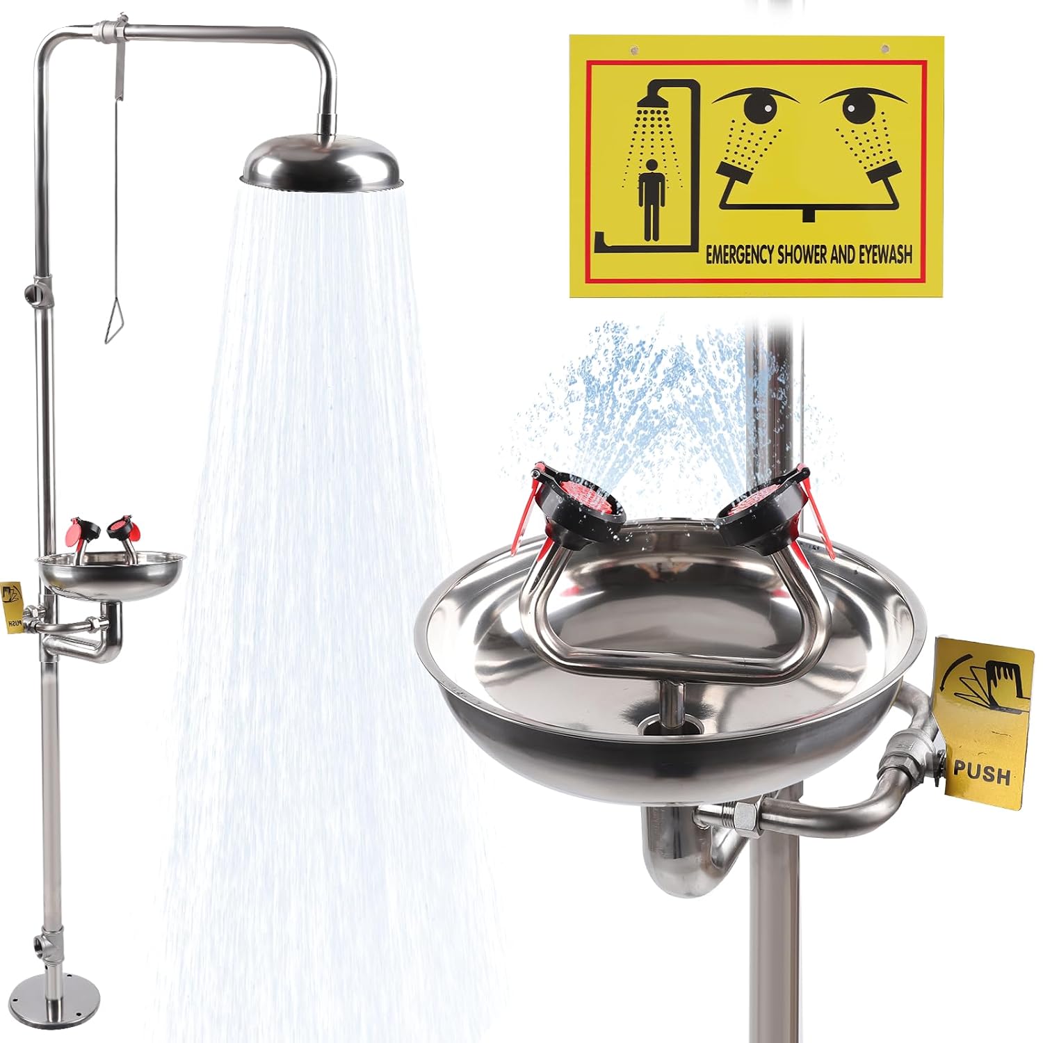 Emergency Eyewash Shower Station – OSHA Approved Safety Eye Wash and Shower Combination First Aid Eyewash Station Kit