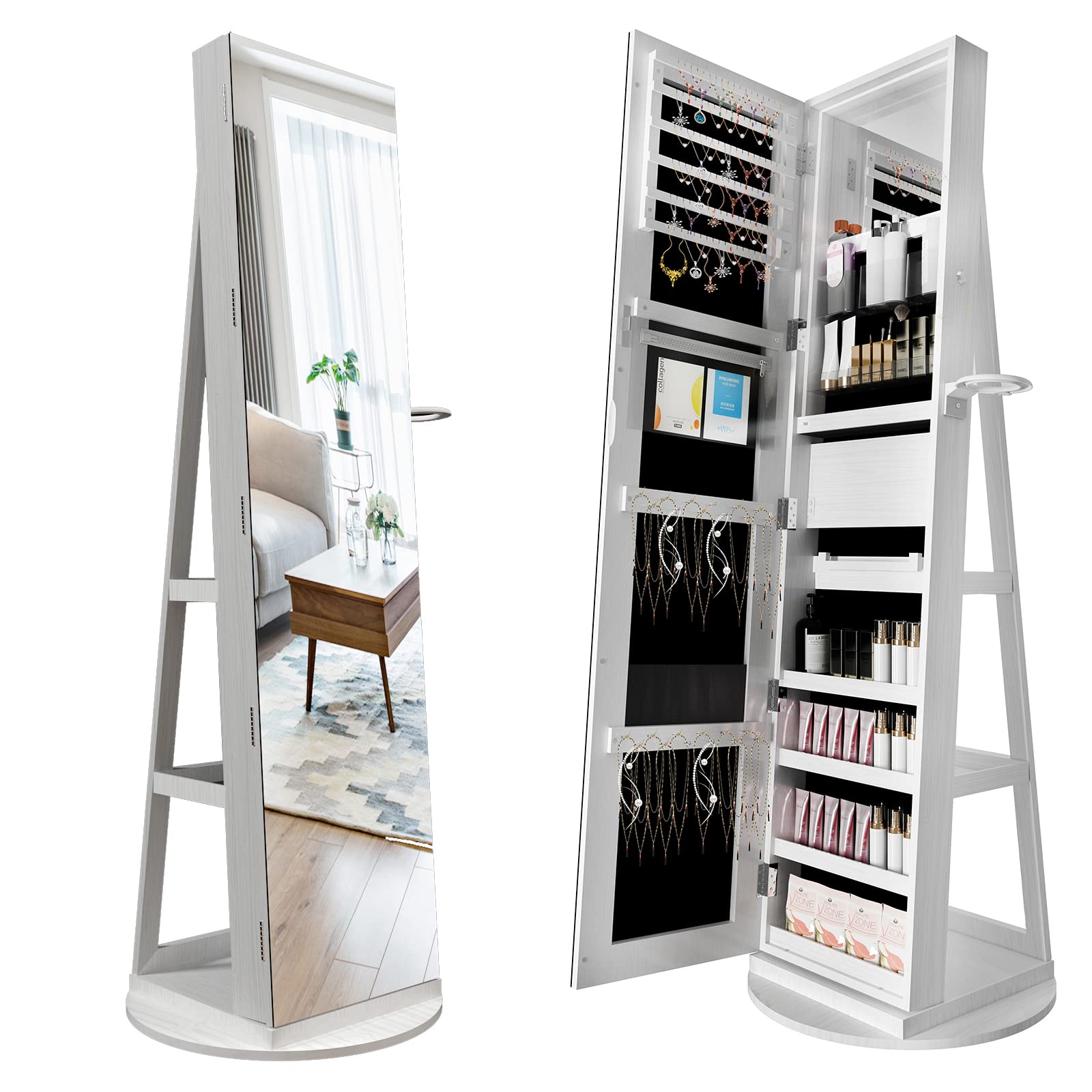 Full-Length Mirror Jewelry Cabinet, LED Light Jewelry Cabinet Armoire