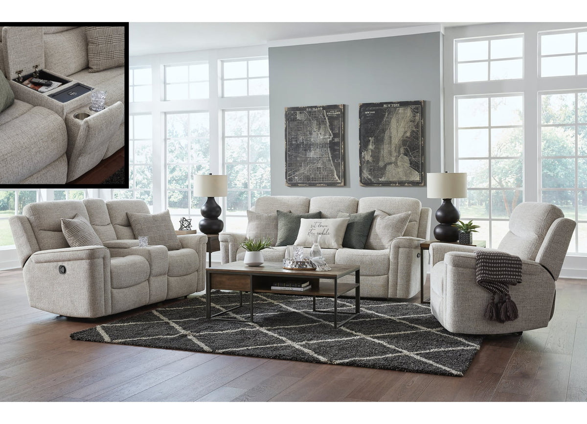 Fluff Daddy Alabaster Reclining Sofa and Console Loveseat Set