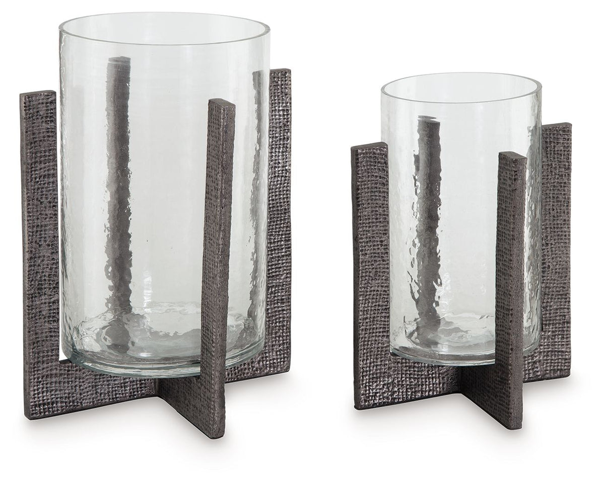 Garekton – Clear / Pewter Finish – Candle Holder Set (Set of 2)