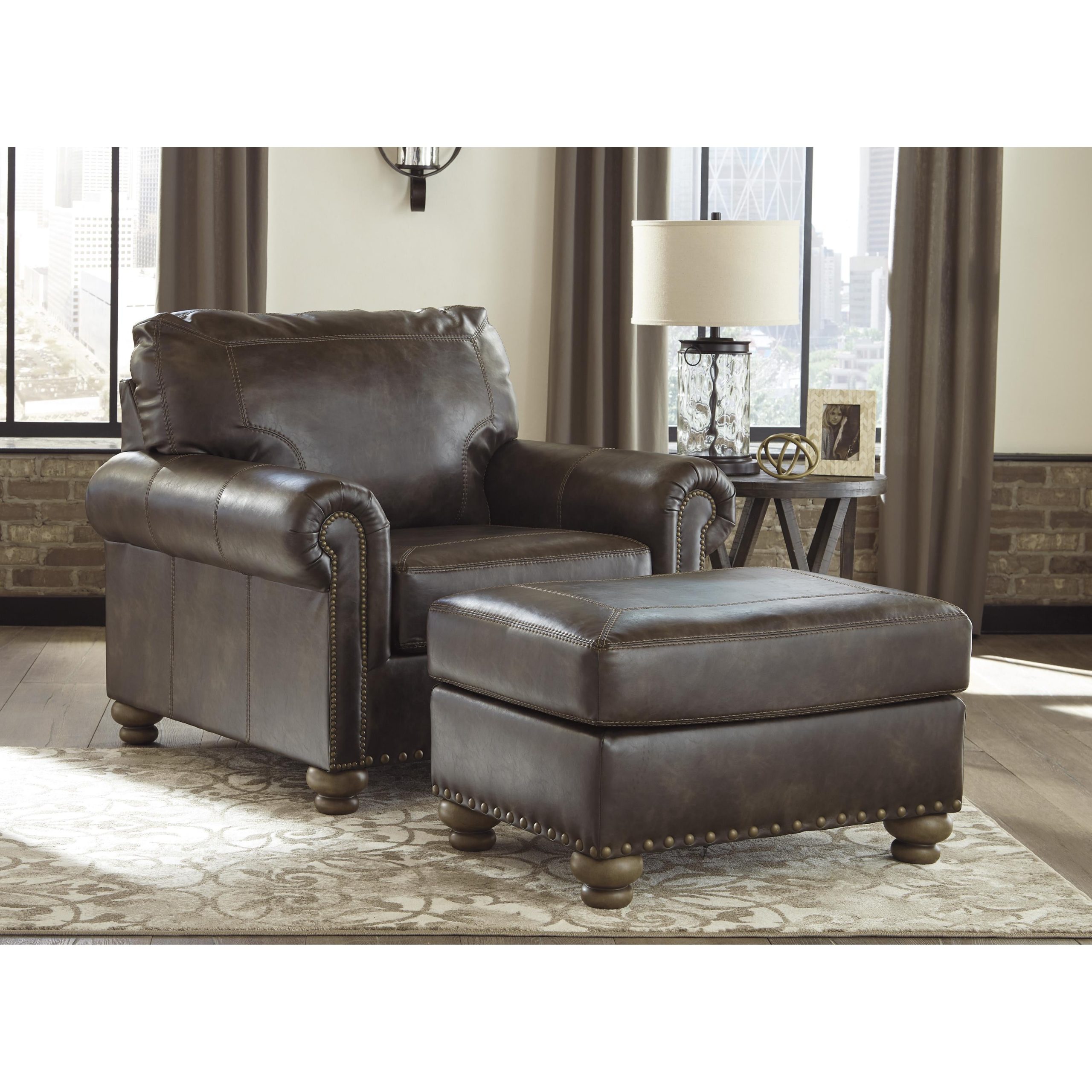 Signature Design by Ashley Nicorvo Stationary Leather Look Chair with Ottoman 8050514/8050520