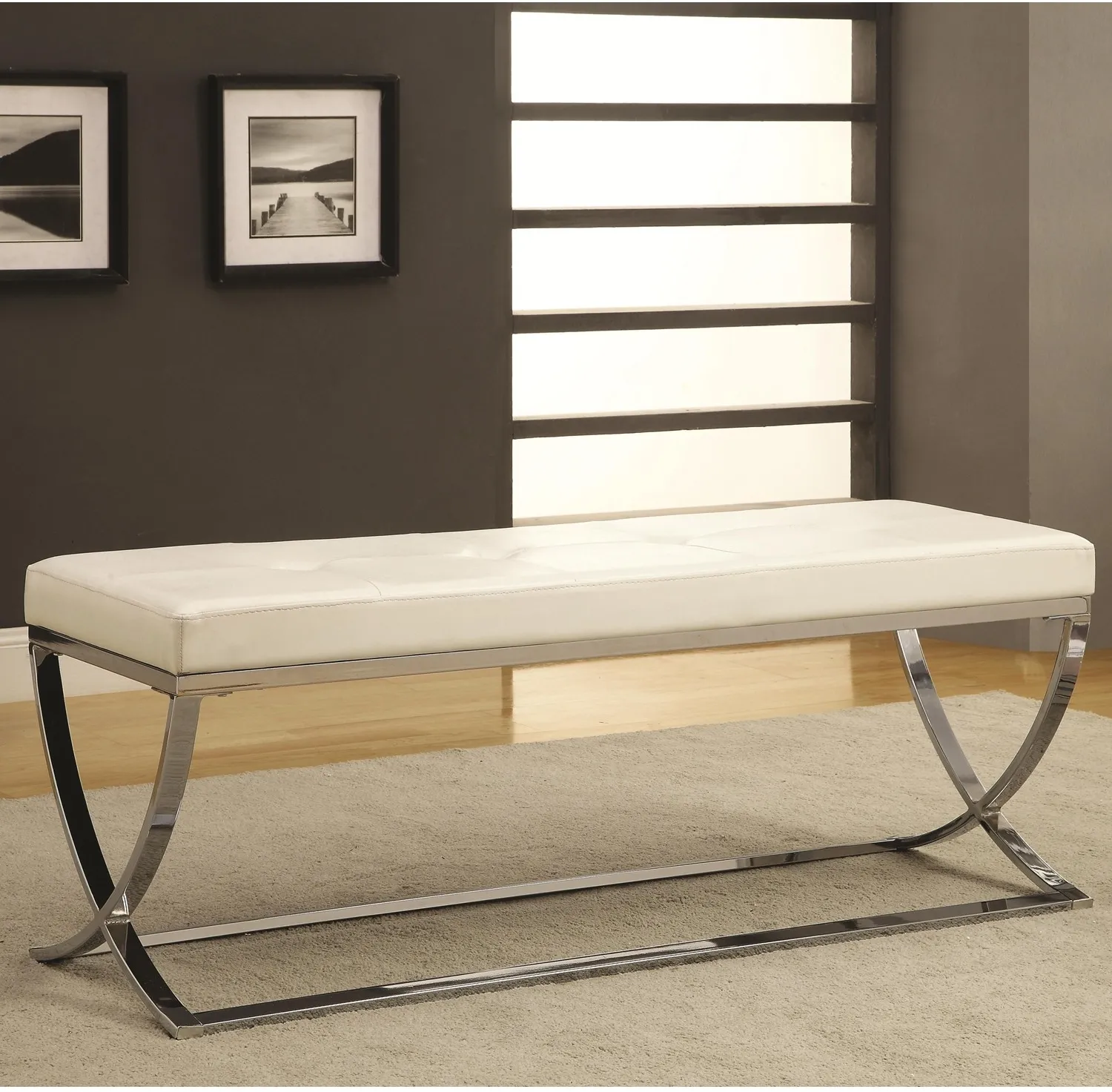 Walton Bench Metal Base White Chrome