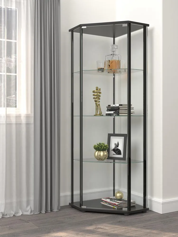 Zenobia Glass Shelf Curio Cabinet Clear Black