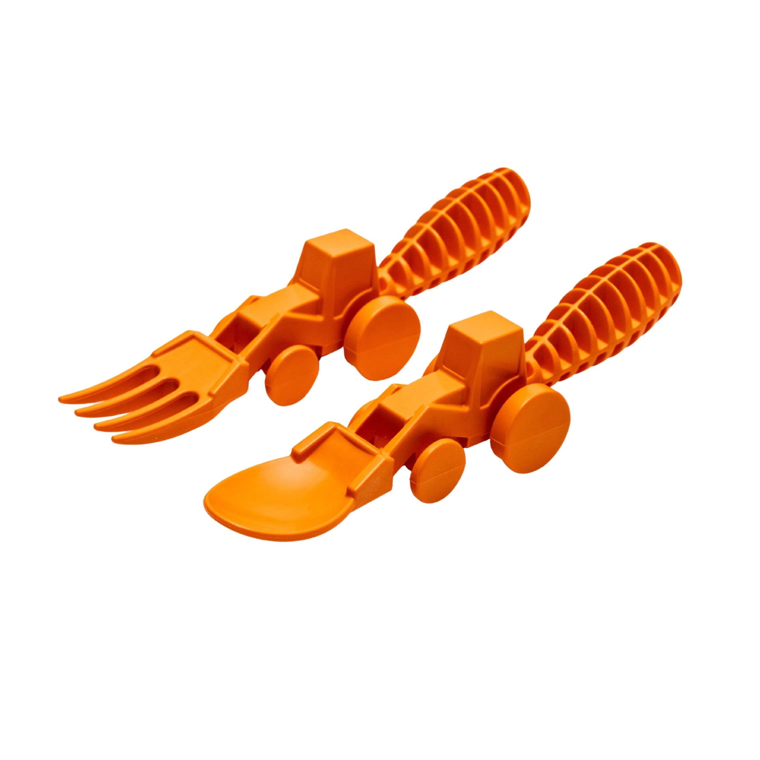 Constructive Eating Utensil Set: Tractors, Orange