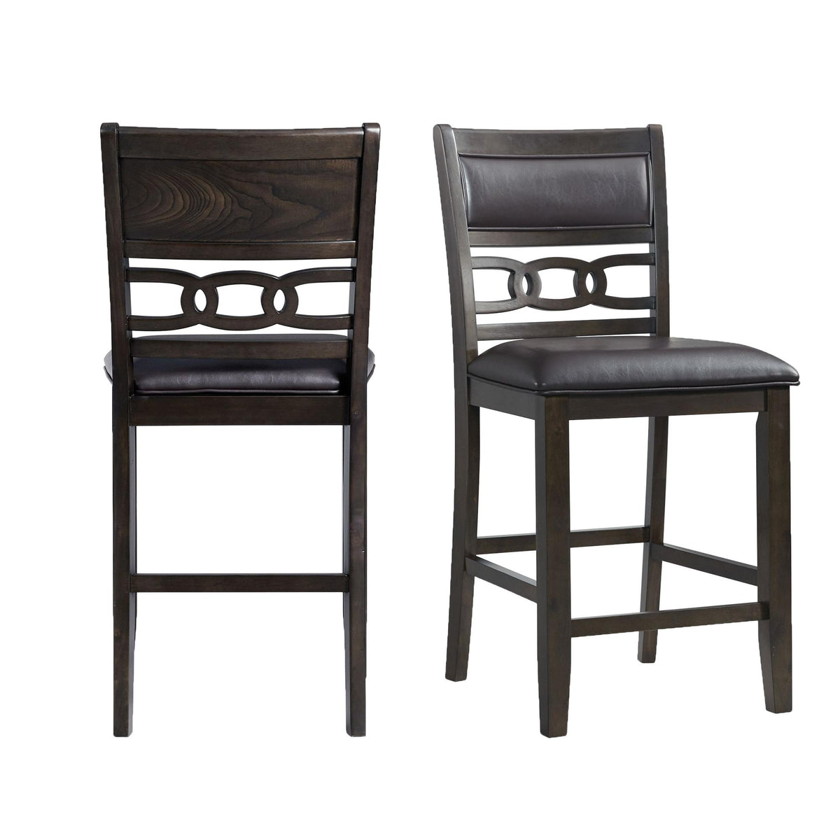 Amherst Counter Height Faux Leather Side Chair Set in Walnut of 2