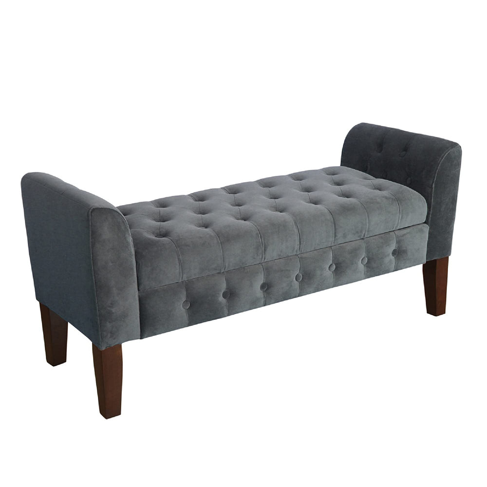 Velvet Upholstered Button Tufted Wooden Bench Settee with Hinged Storage