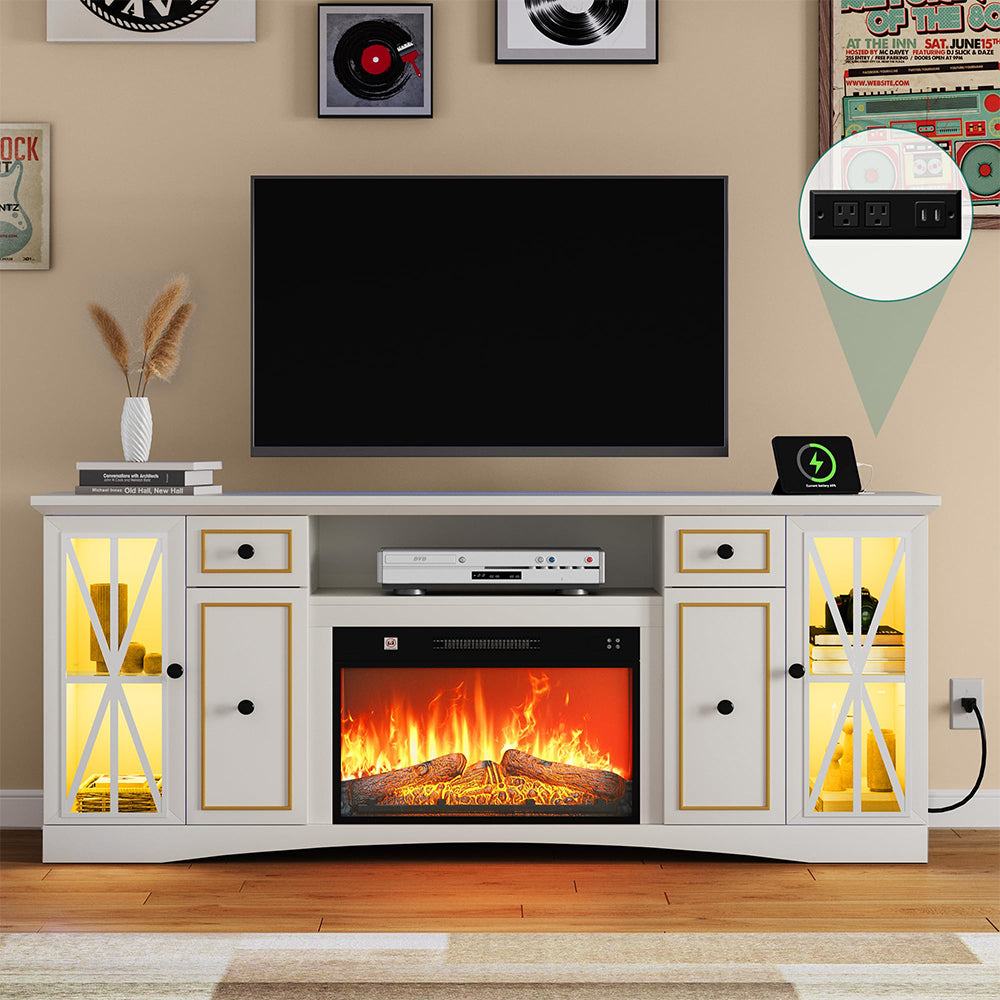 TV Stand with Fireplace, Electric Fireplace TV Stand with LED Lights for Living Room