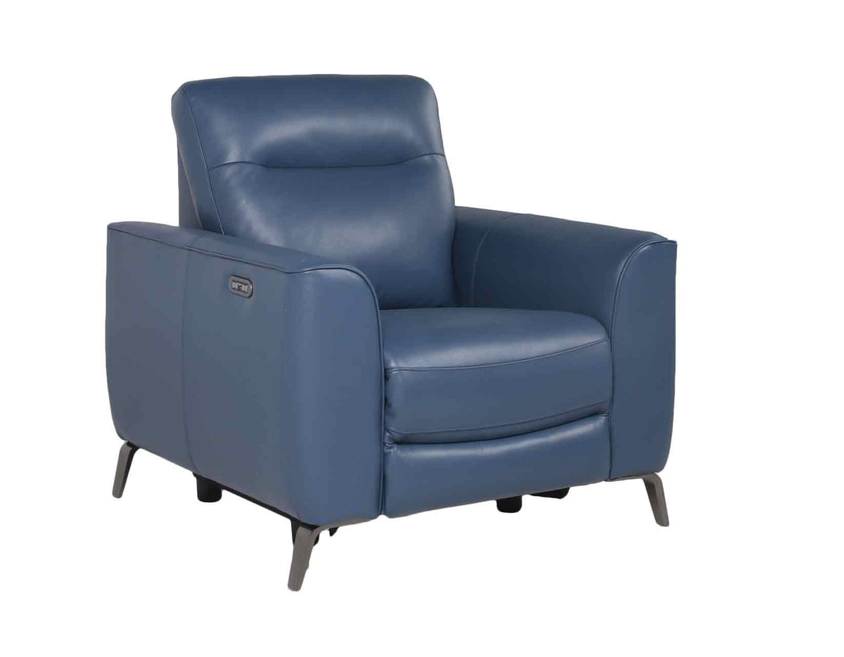 Steve Silver Sansa Dual Power Leather Recliner in Ocean Blue