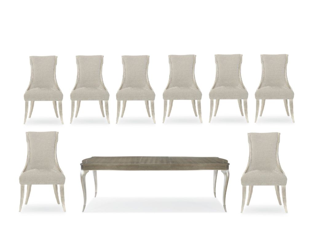 Caracole Furniture Avondale 9pc Rectangular Dining Room Set in Soft Silver Paint – SET B  PROMO