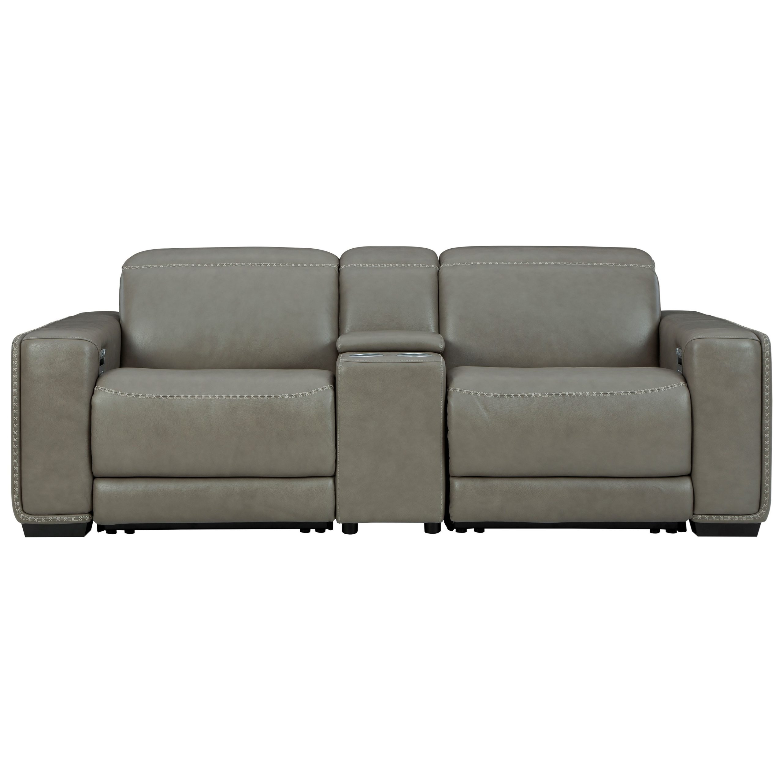 Contemporary Leather Match Power Reclining Loveseat w/ Console