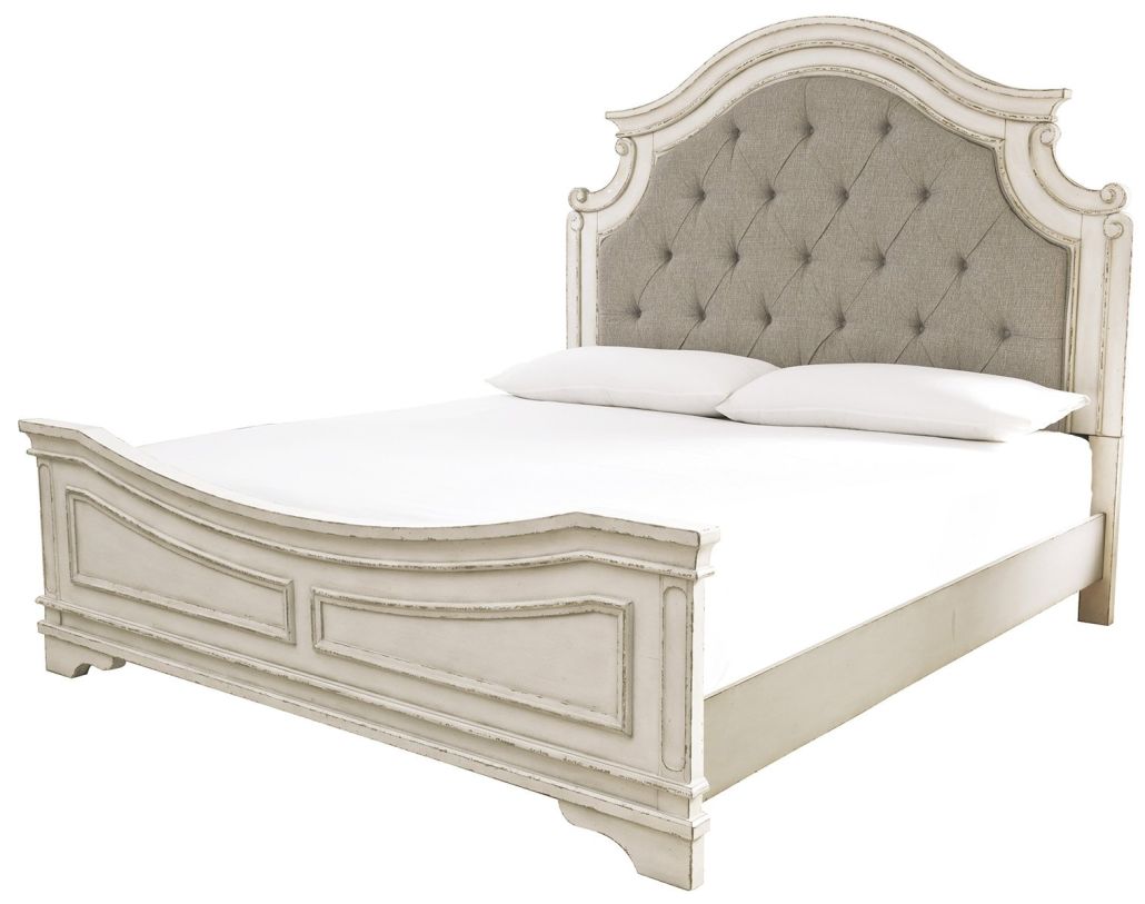 Realyn Queen Upholstered Panel Bed in Chipped White