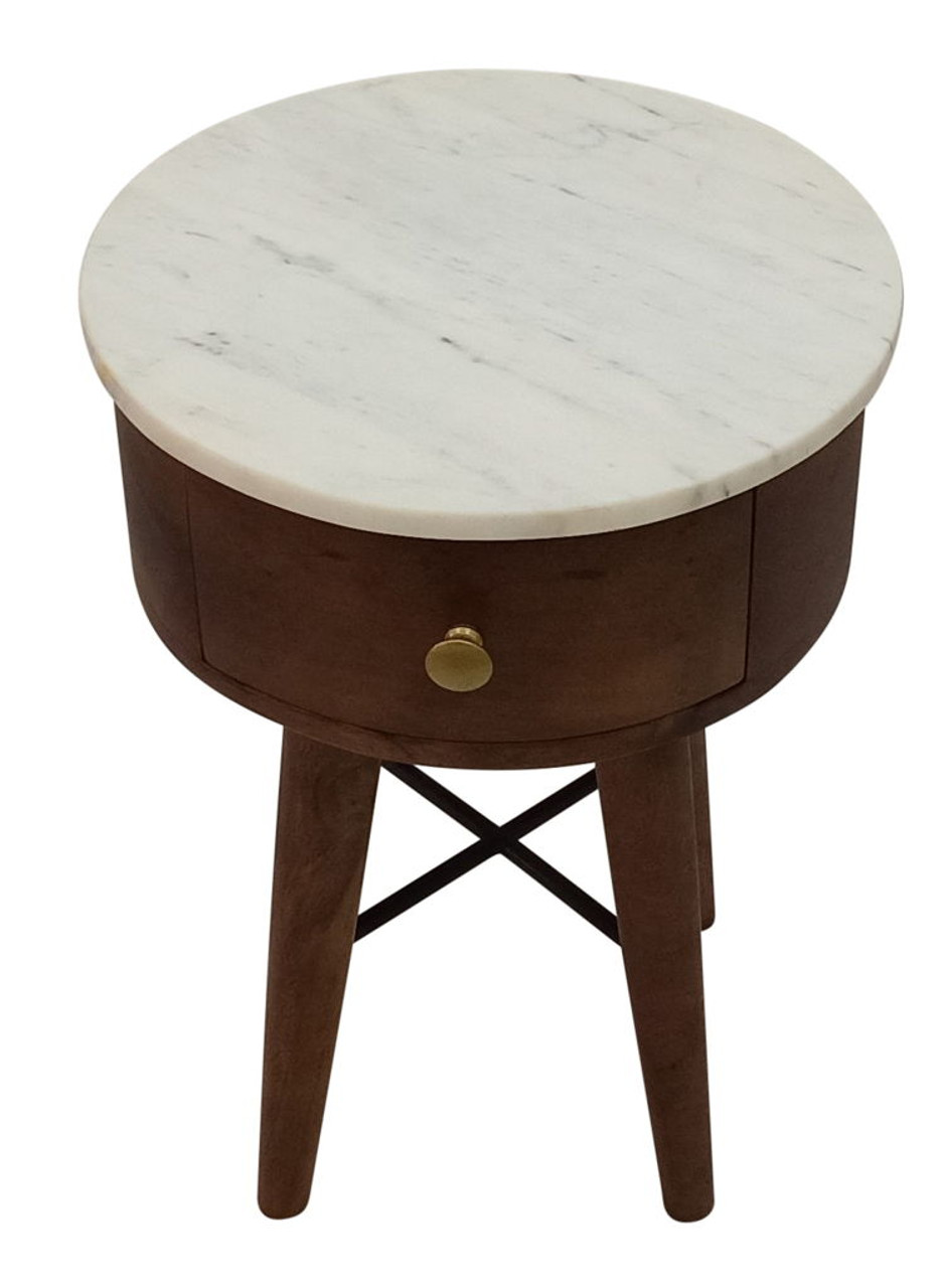 Bangalore – White Marble Top Round End Table – White