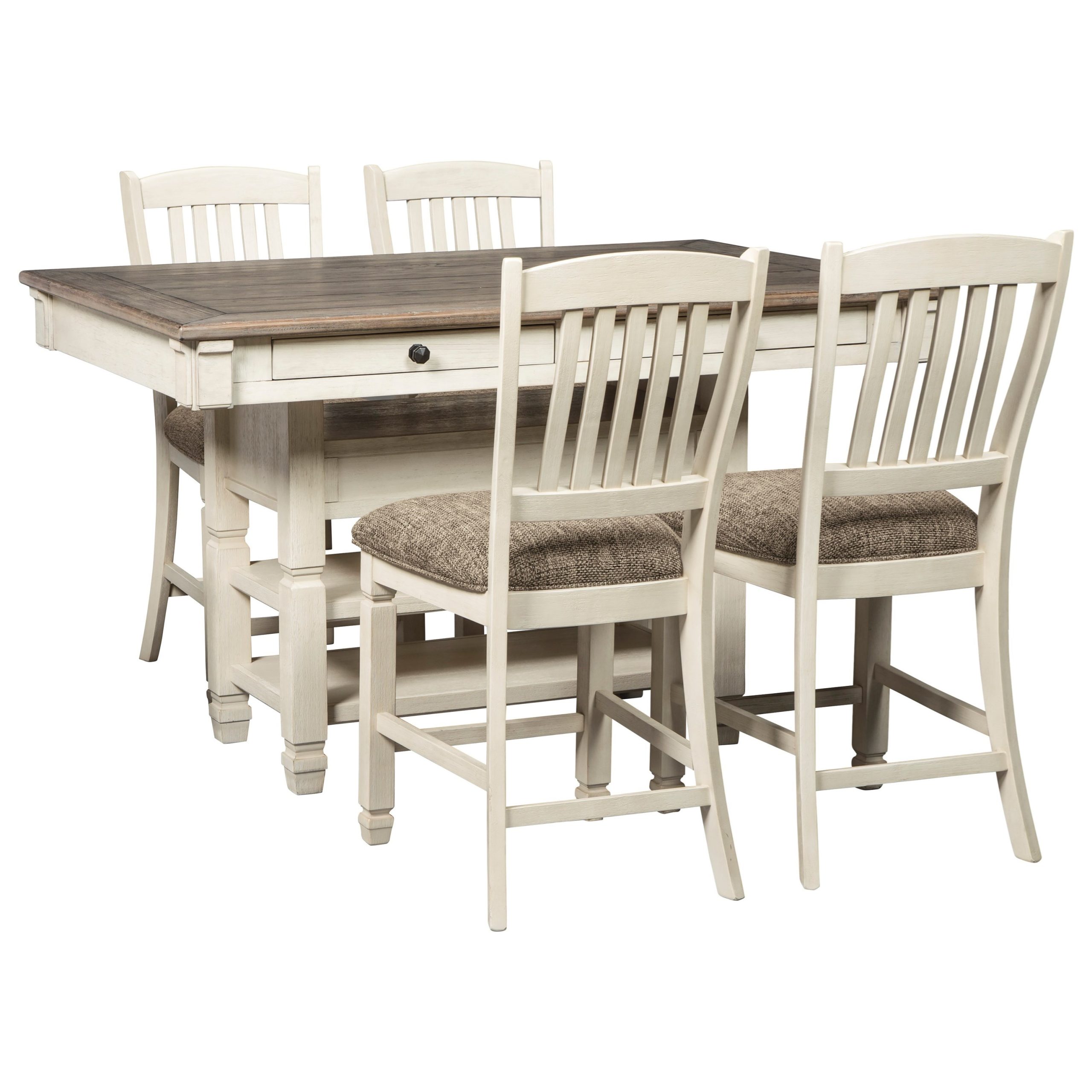 Relaxed Vintage 5-Piece Counter Table with Wine Storage and Stool Set