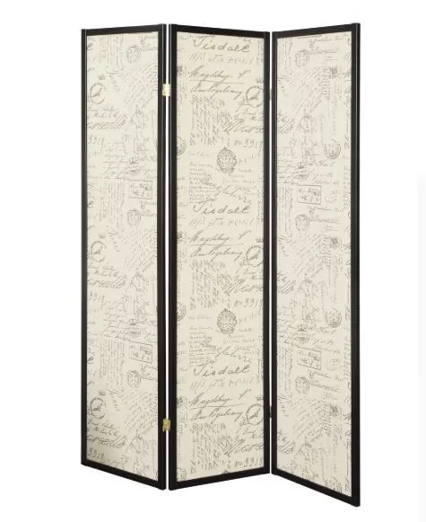 Felice 3 Panel French Script Print Folding Screen Espresso