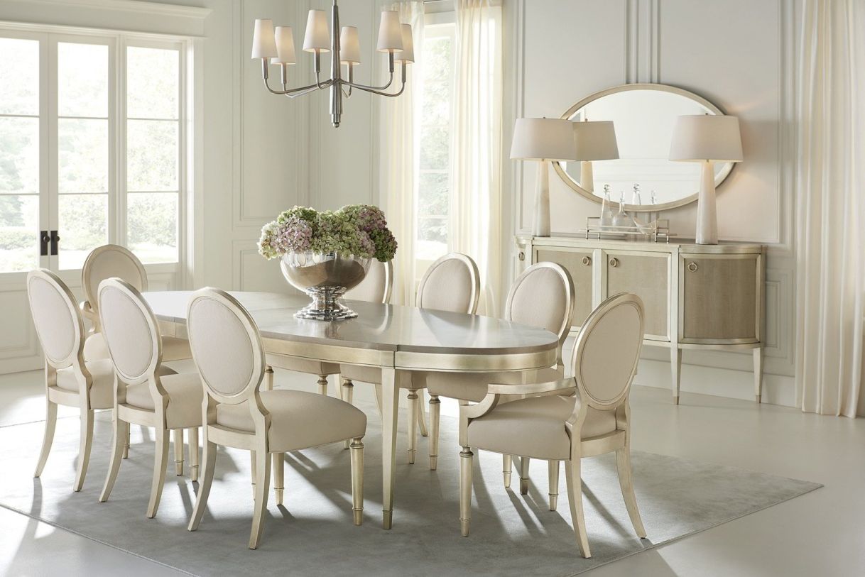 Caracole Classic 7-Piece A House Favorite Dining Room Set in  Taupe Silver Leaf  PROMO