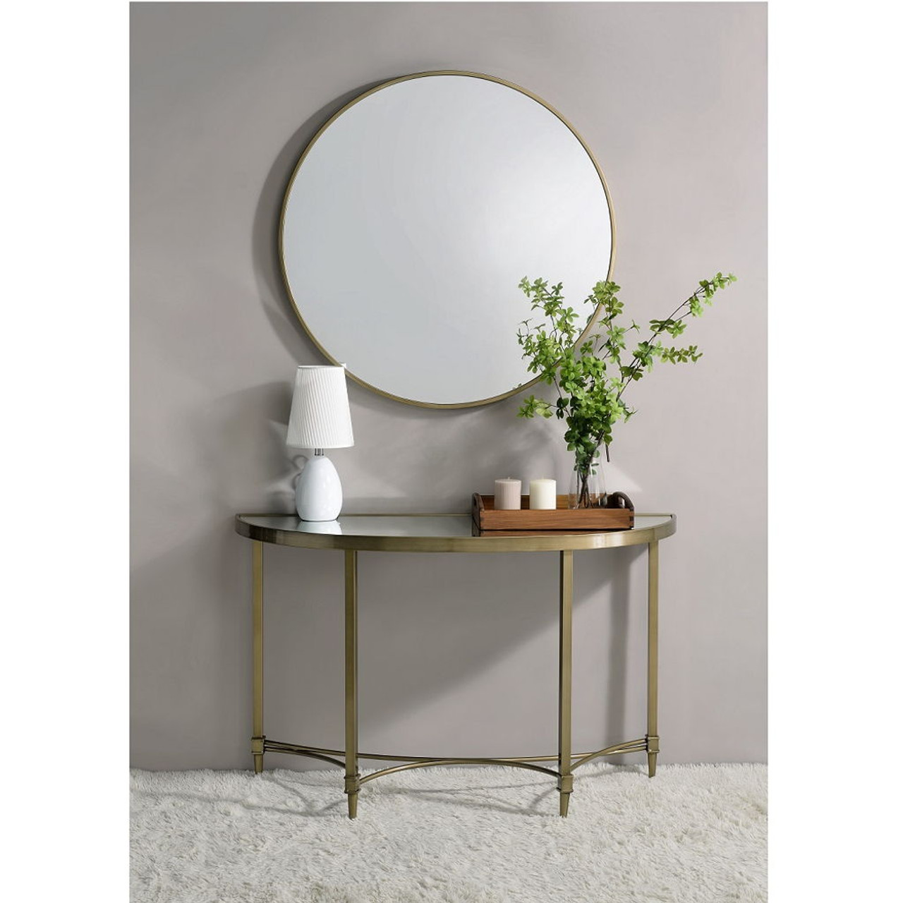 Aditya – Console Table With Mirror – Antique Brass