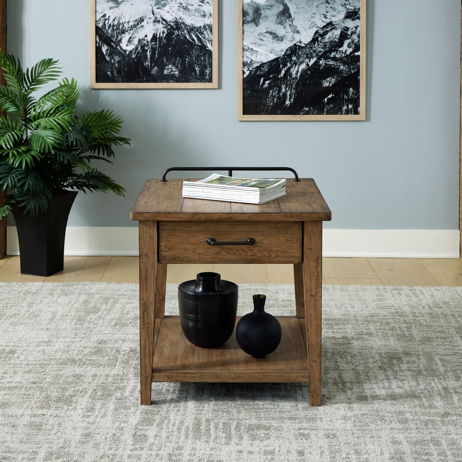 Rustic 1-Drawer End Table with Open Shelf