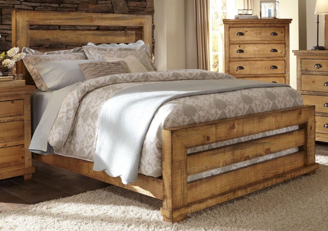 Progressive Furniture Willow King Slat Bed in Distressed Pine  PROMO