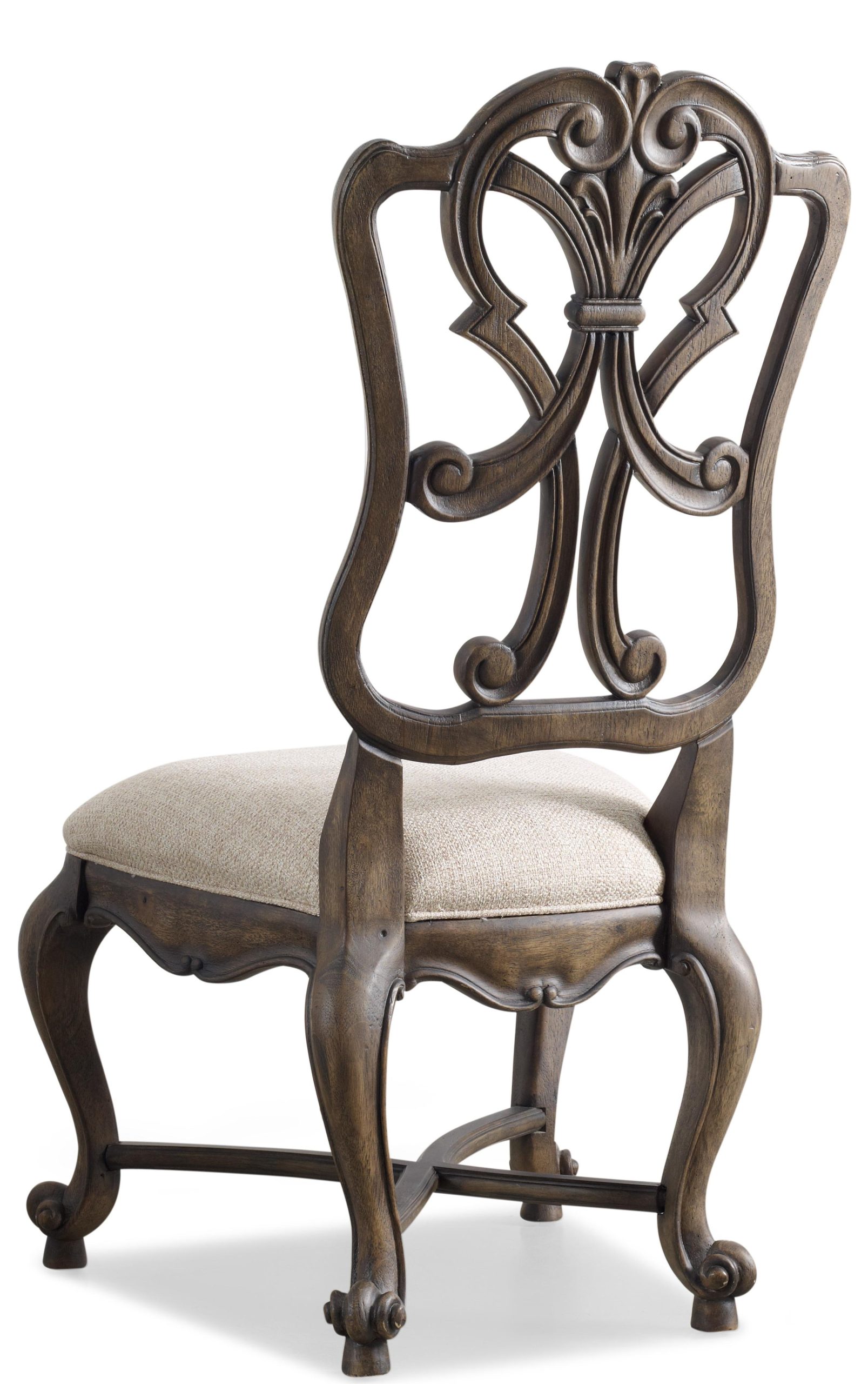 Traditional Scroll Wooden Back Dining Side Chair with Upholstered Seat