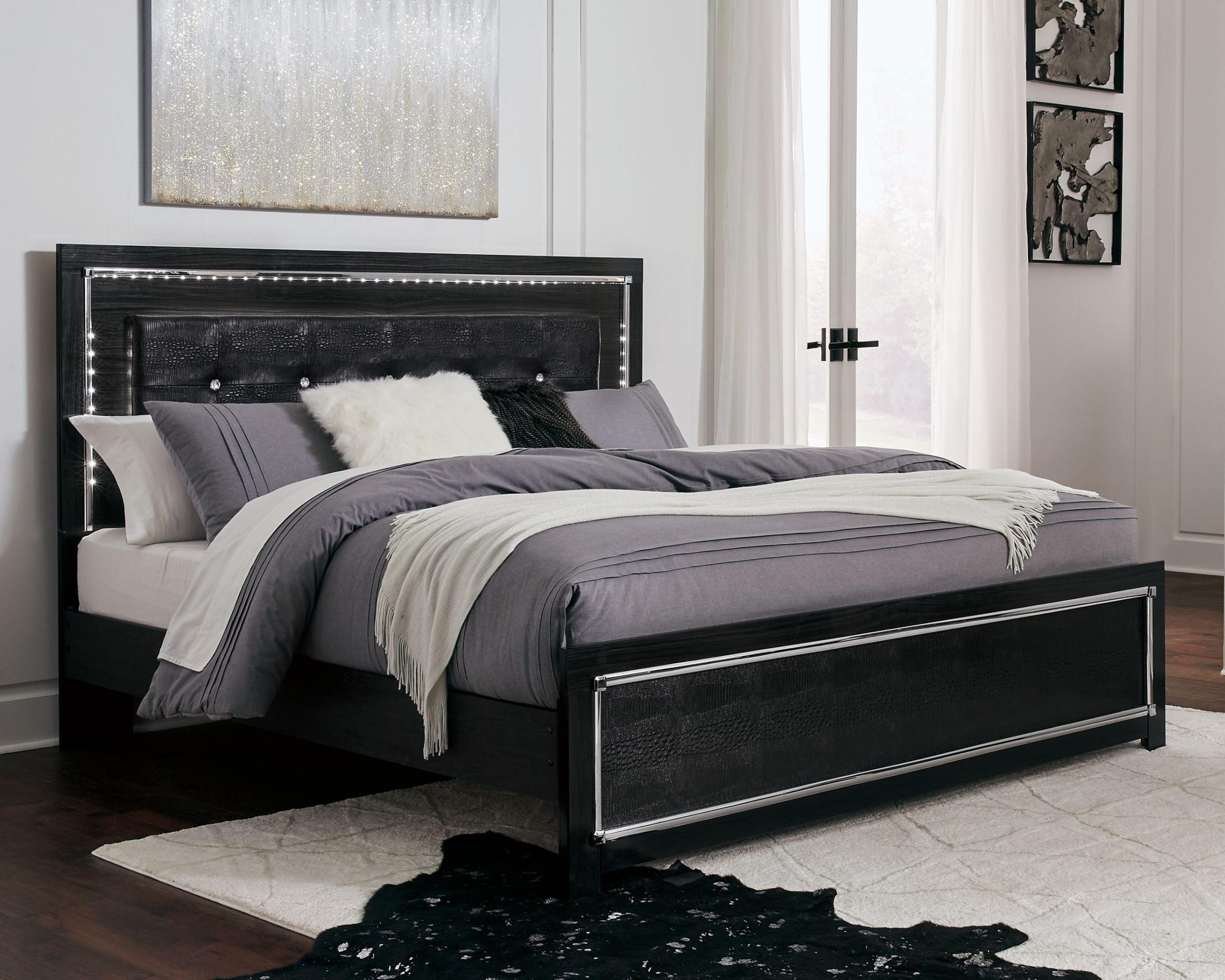 Ashley Kaydell – Black – King Upholstered Panel Bed, Roll Slats