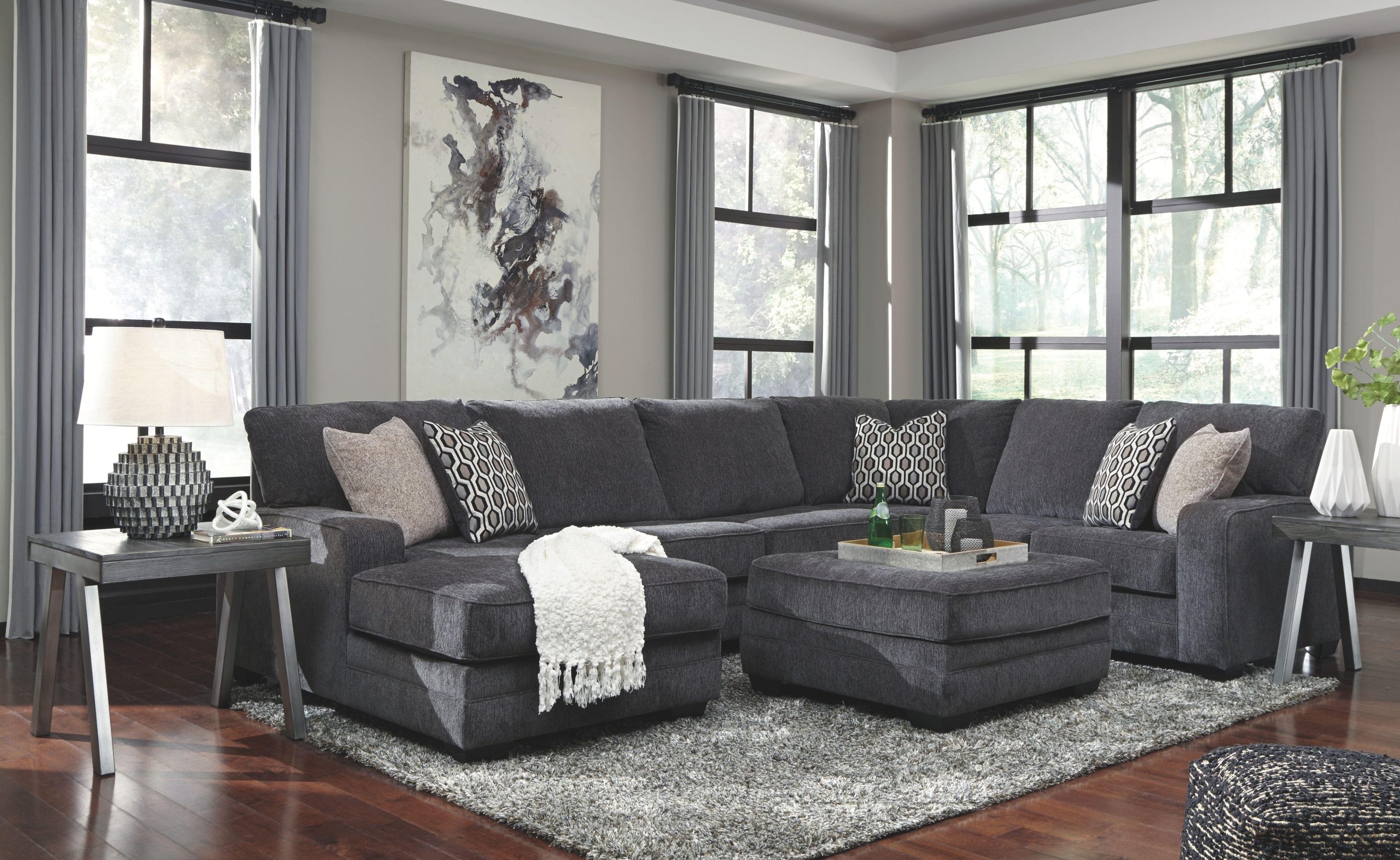 Ashley Tracling – Slate – 4 Pc. – Left Arm Facing Corner Chaise 3 Pc Sectional, Ottoman