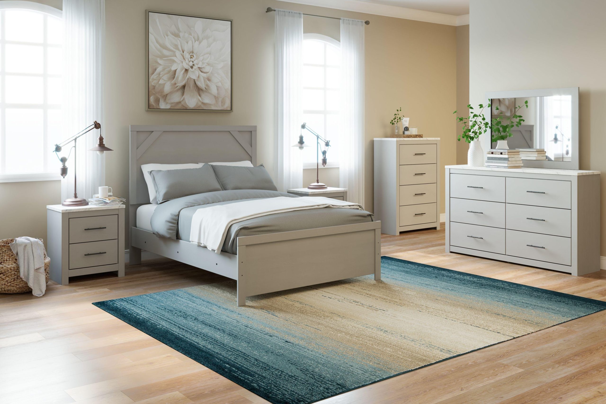 Ashley Cottenburg – Light Gray / White – 6 Pc. – Dresser, Mirror, Full Panel Bed, 2 Nightstands