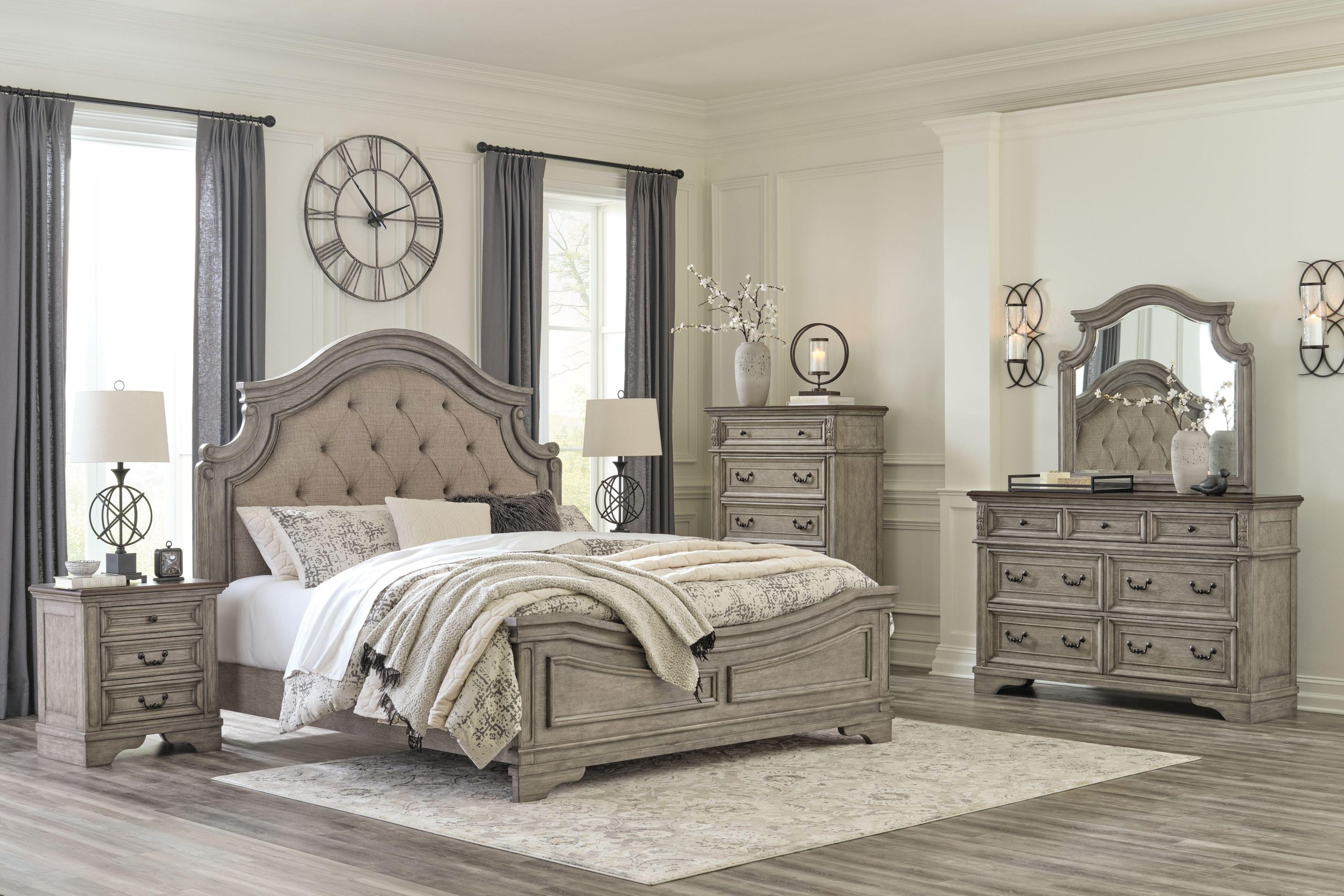 Ashley Lodenbay – Antique Gray – 7 Pc. – Dresser, Mirror, California King Panel Bed, 2 Nightstands