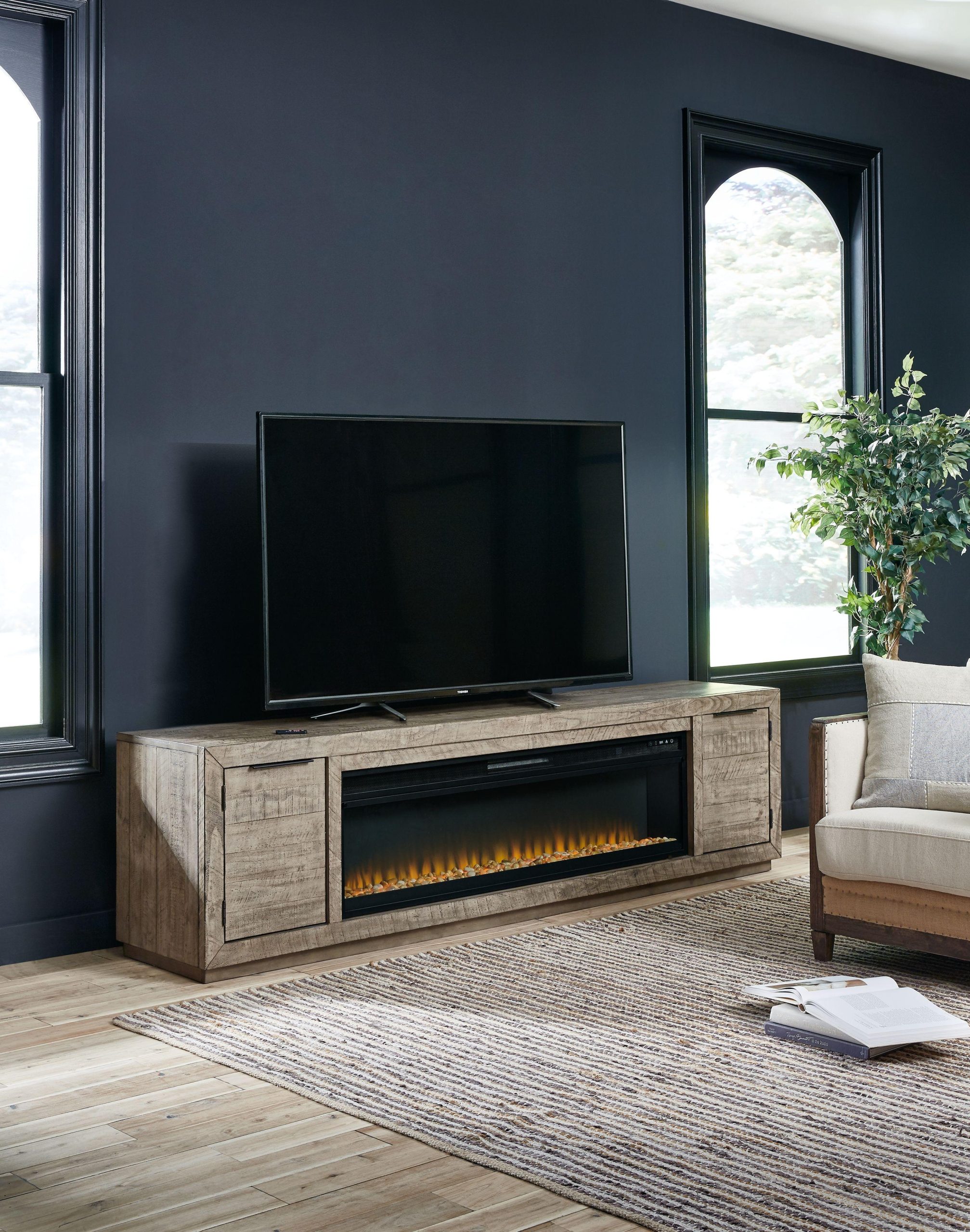 Ashley Krystanza – Weathered Gray – TV Stand With Wide Fireplace Insert