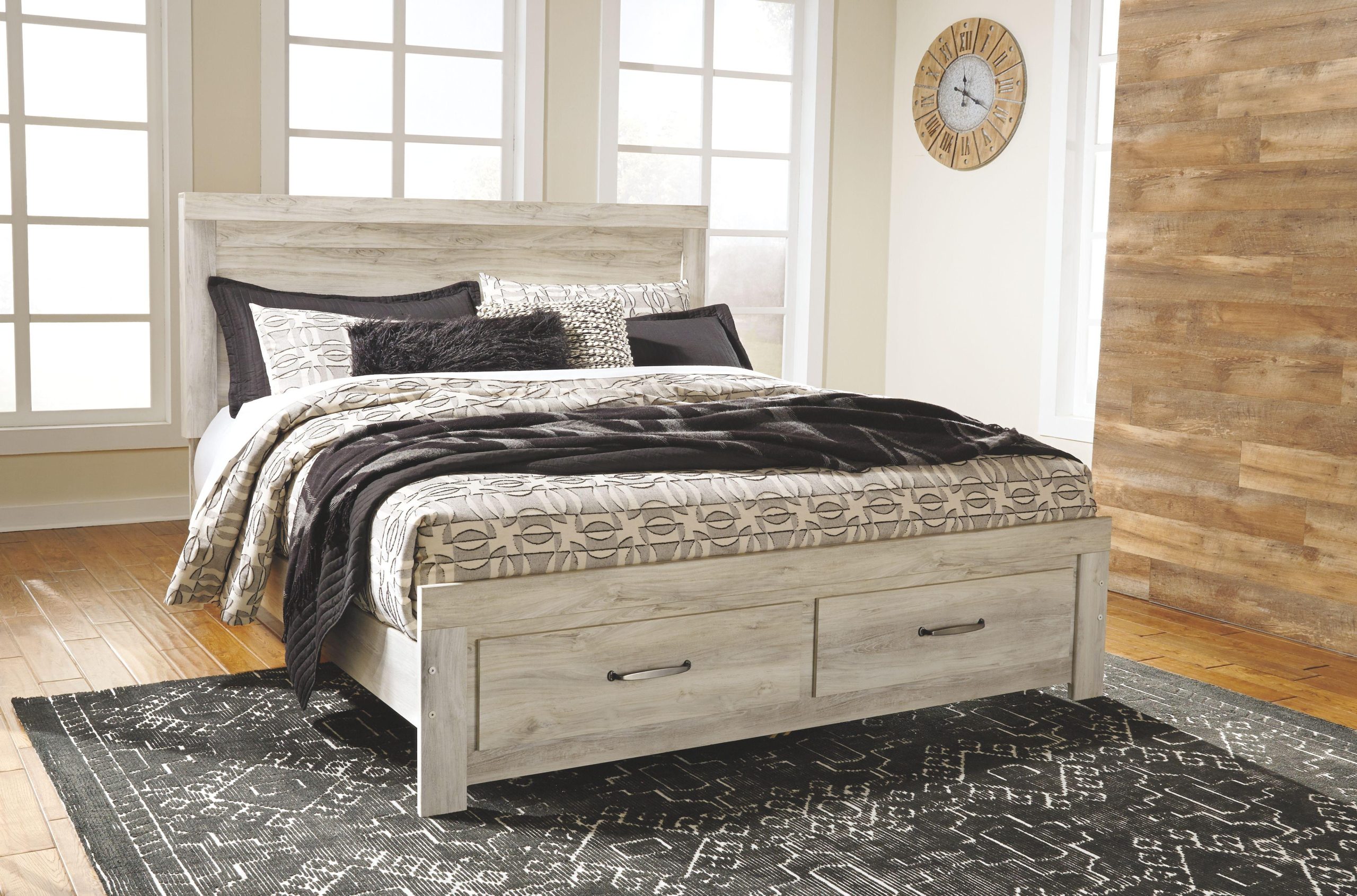 Ashley Bellaby – Whitewash – King Platform Bed With 2 Storage Drawers