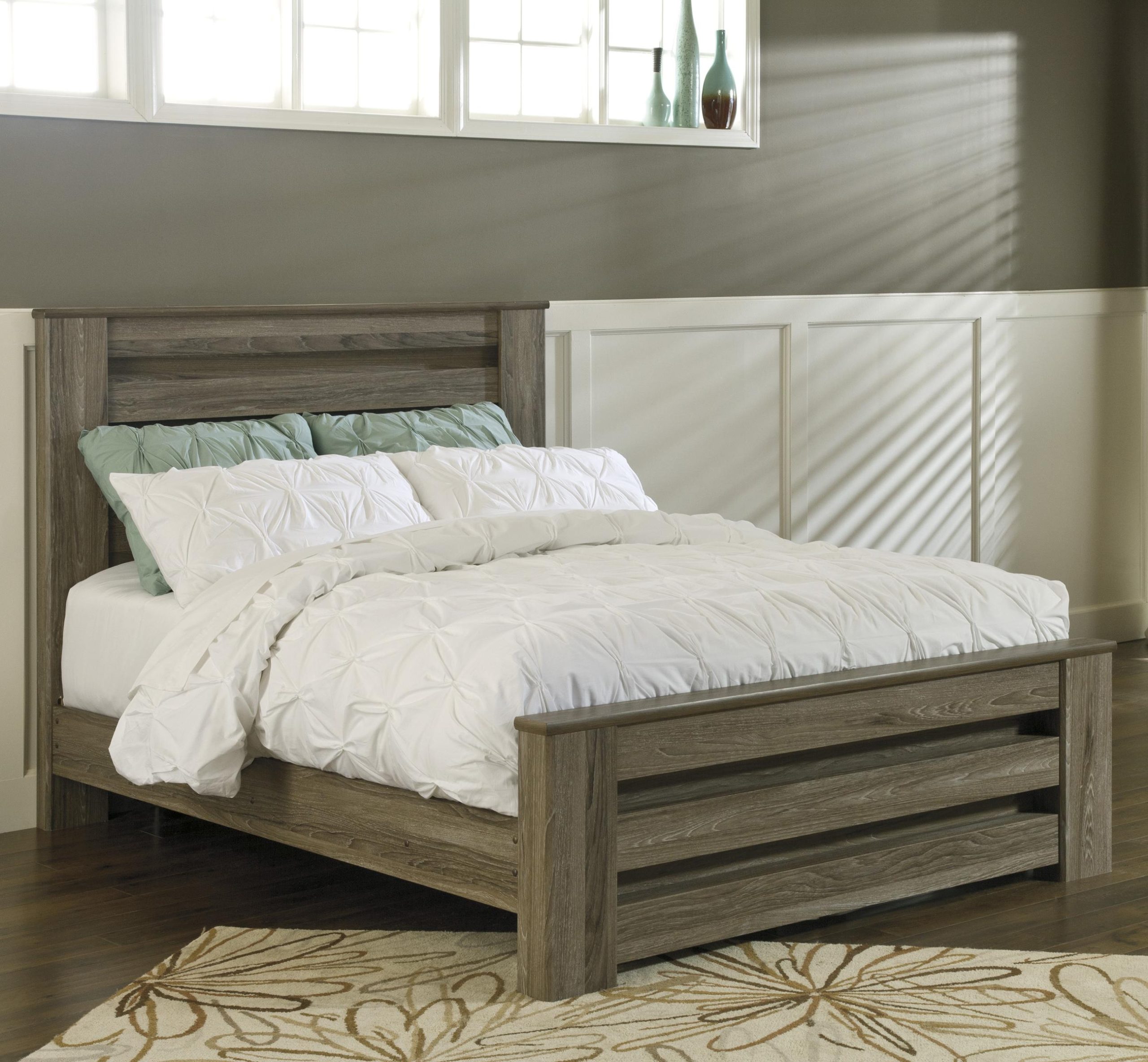 Queen Panel Bed in Warm Gray Rustic Finish